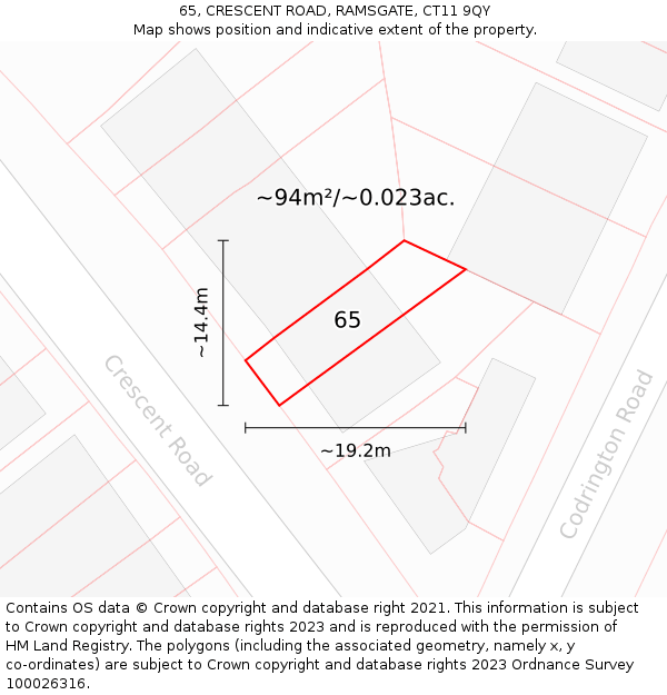 65, CRESCENT ROAD, RAMSGATE, CT11 9QY: Plot and title map