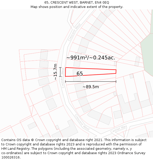 65, CRESCENT WEST, BARNET, EN4 0EQ: Plot and title map