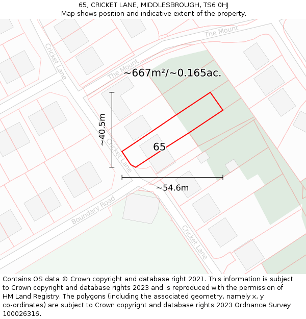 65, CRICKET LANE, MIDDLESBROUGH, TS6 0HJ: Plot and title map