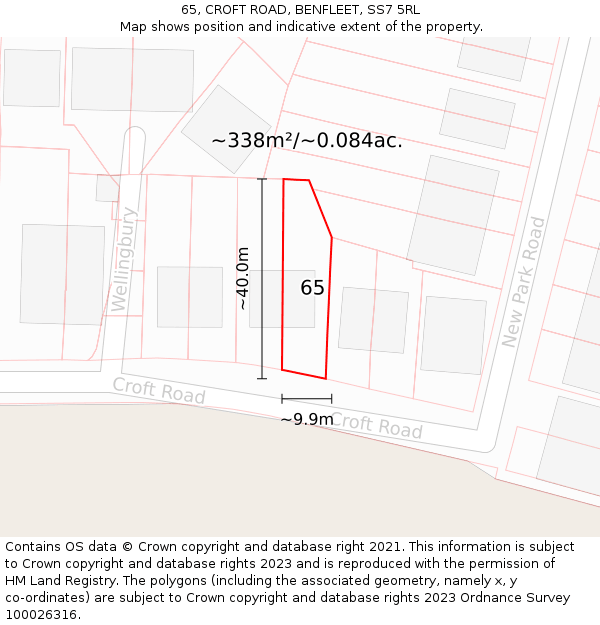 65, CROFT ROAD, BENFLEET, SS7 5RL: Plot and title map