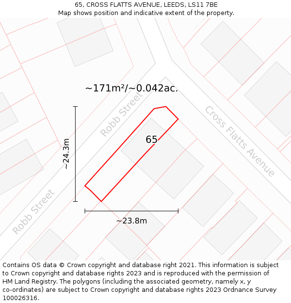 65, CROSS FLATTS AVENUE, LEEDS, LS11 7BE: Plot and title map