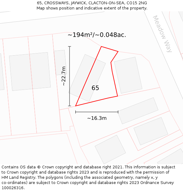 65, CROSSWAYS, JAYWICK, CLACTON-ON-SEA, CO15 2NG: Plot and title map