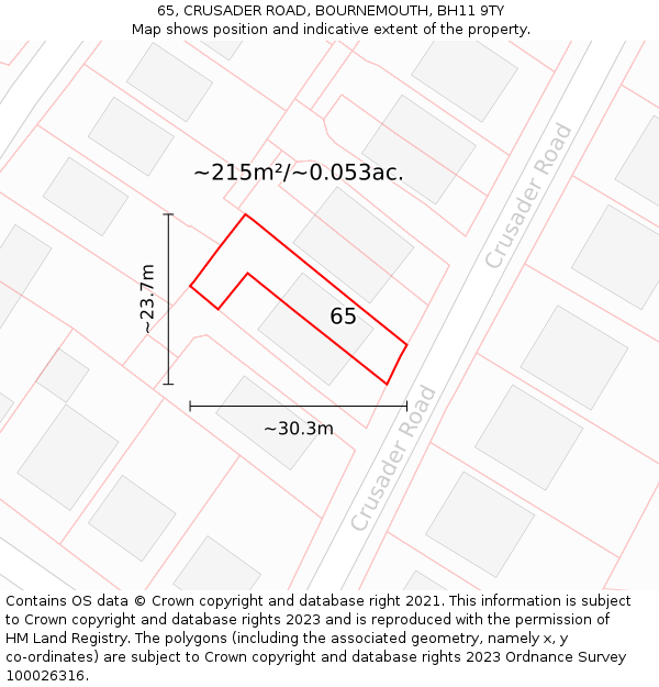 65, CRUSADER ROAD, BOURNEMOUTH, BH11 9TY: Plot and title map