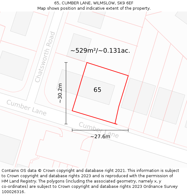65, CUMBER LANE, WILMSLOW, SK9 6EF: Plot and title map