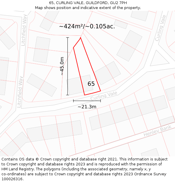 65, CURLING VALE, GUILDFORD, GU2 7PH: Plot and title map