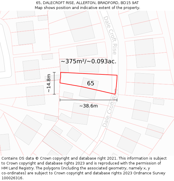 65, DALECROFT RISE, ALLERTON, BRADFORD, BD15 9AT: Plot and title map
