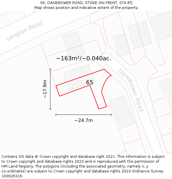 65, DANEBOWER ROAD, STOKE-ON-TRENT, ST4 8TJ: Plot and title map