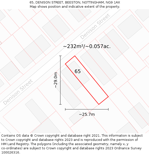 65, DENISON STREET, BEESTON, NOTTINGHAM, NG9 1AX: Plot and title map