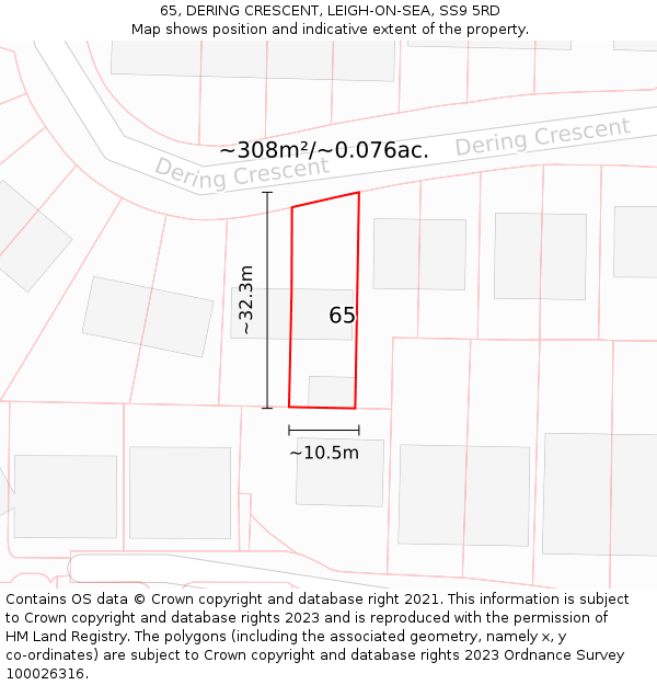 65, DERING CRESCENT, LEIGH-ON-SEA, SS9 5RD: Plot and title map