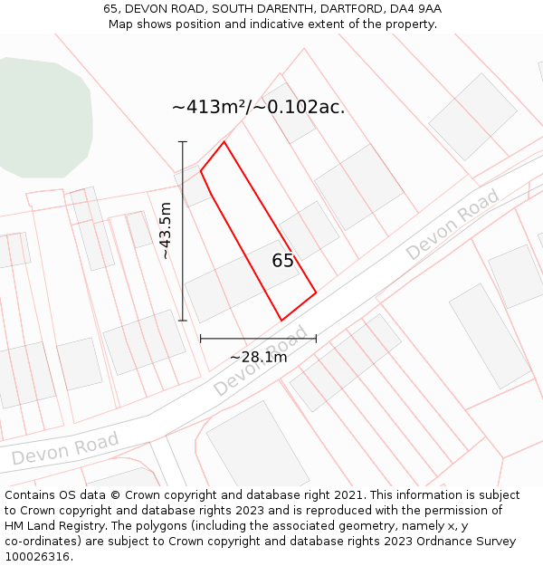 65, DEVON ROAD, SOUTH DARENTH, DARTFORD, DA4 9AA: Plot and title map
