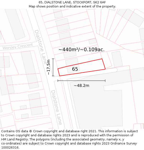 65, DIALSTONE LANE, STOCKPORT, SK2 6AF: Plot and title map
