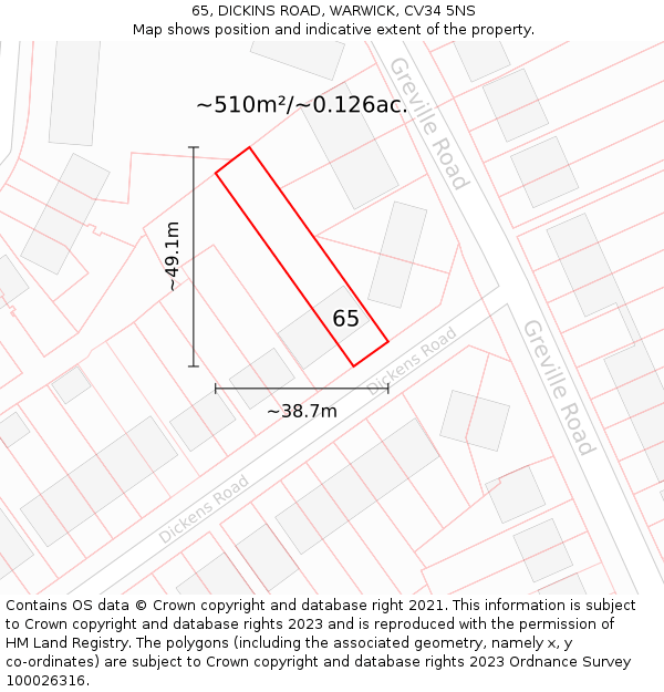 65, DICKINS ROAD, WARWICK, CV34 5NS: Plot and title map
