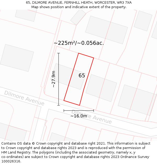 65, DILMORE AVENUE, FERNHILL HEATH, WORCESTER, WR3 7XA: Plot and title map