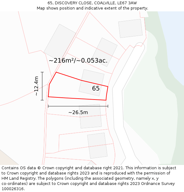 65, DISCOVERY CLOSE, COALVILLE, LE67 3AW: Plot and title map