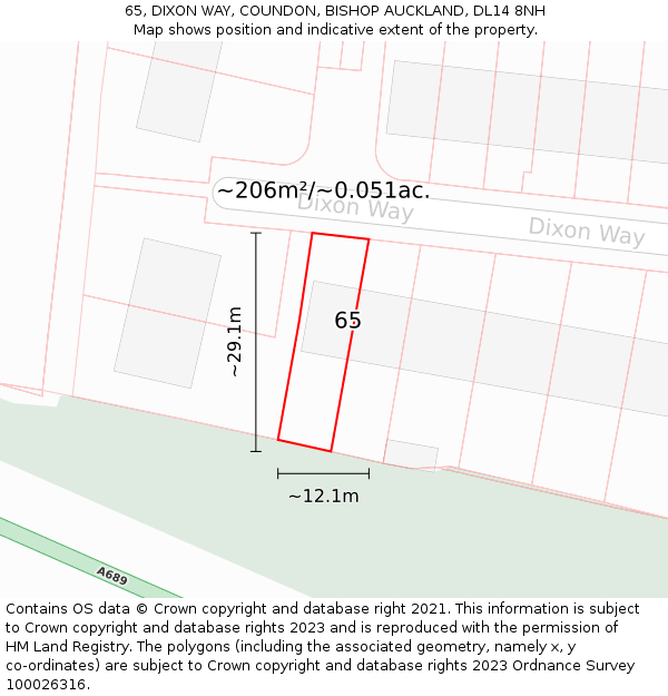 65, DIXON WAY, COUNDON, BISHOP AUCKLAND, DL14 8NH: Plot and title map
