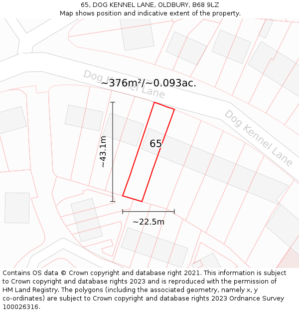 65, DOG KENNEL LANE, OLDBURY, B68 9LZ: Plot and title map