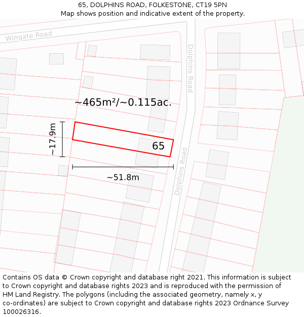 65, DOLPHINS ROAD, FOLKESTONE, CT19 5PN: Plot and title map