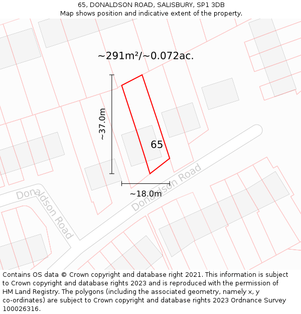 65, DONALDSON ROAD, SALISBURY, SP1 3DB: Plot and title map