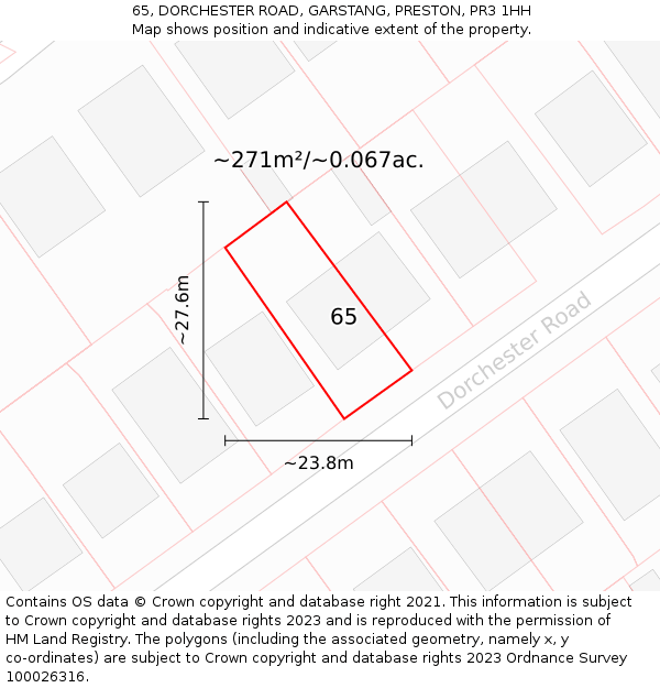 65, DORCHESTER ROAD, GARSTANG, PRESTON, PR3 1HH: Plot and title map