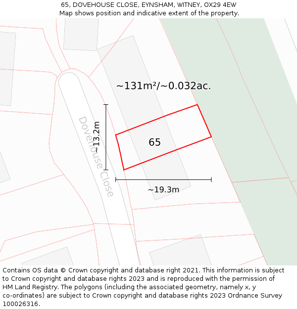 65, DOVEHOUSE CLOSE, EYNSHAM, WITNEY, OX29 4EW: Plot and title map