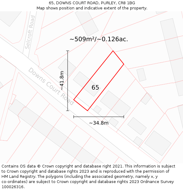 65, DOWNS COURT ROAD, PURLEY, CR8 1BG: Plot and title map
