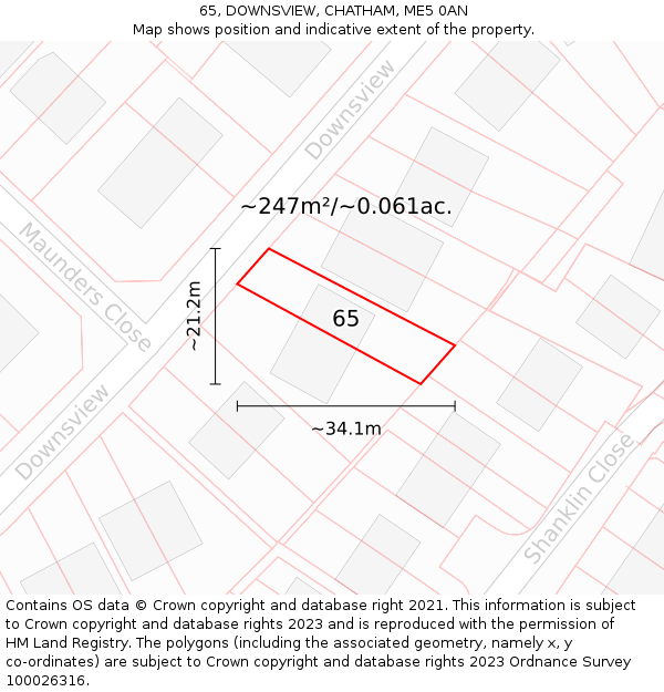 65, DOWNSVIEW, CHATHAM, ME5 0AN: Plot and title map