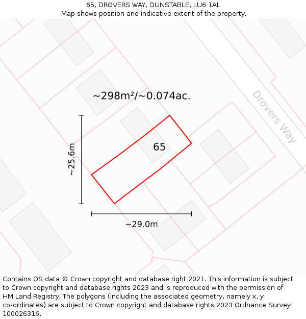65, DROVERS WAY, DUNSTABLE, LU6 1AL: Plot and title map