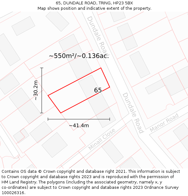 65, DUNDALE ROAD, TRING, HP23 5BX: Plot and title map