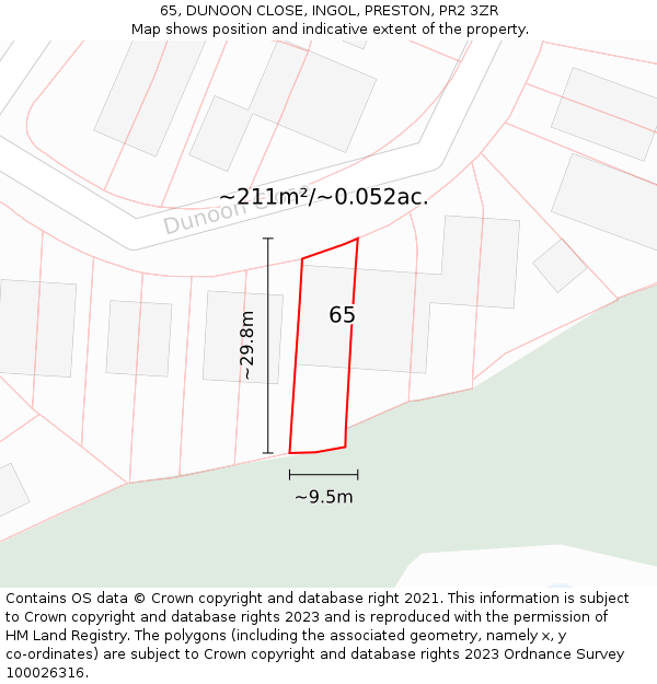 65, DUNOON CLOSE, INGOL, PRESTON, PR2 3ZR: Plot and title map