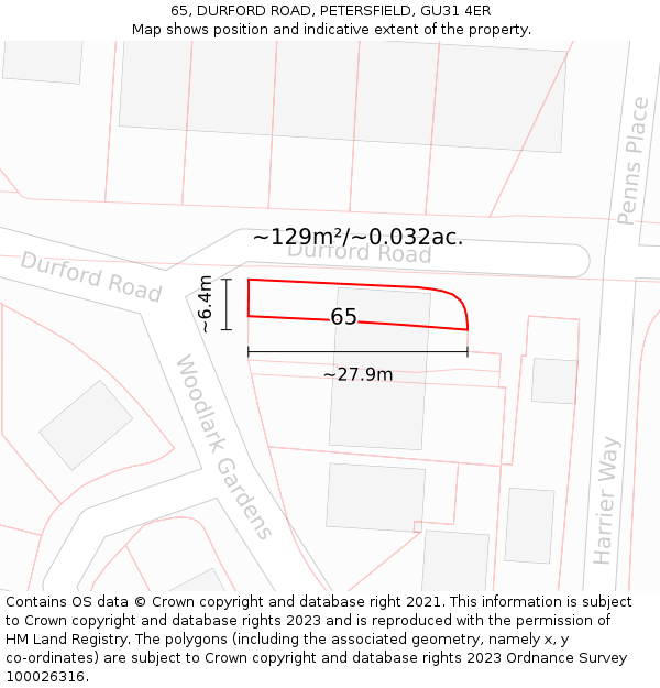 65, DURFORD ROAD, PETERSFIELD, GU31 4ER: Plot and title map
