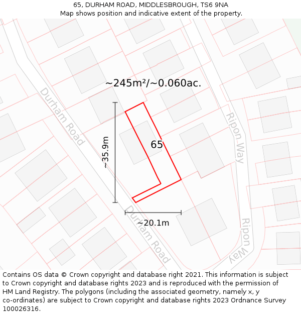 65, DURHAM ROAD, MIDDLESBROUGH, TS6 9NA: Plot and title map
