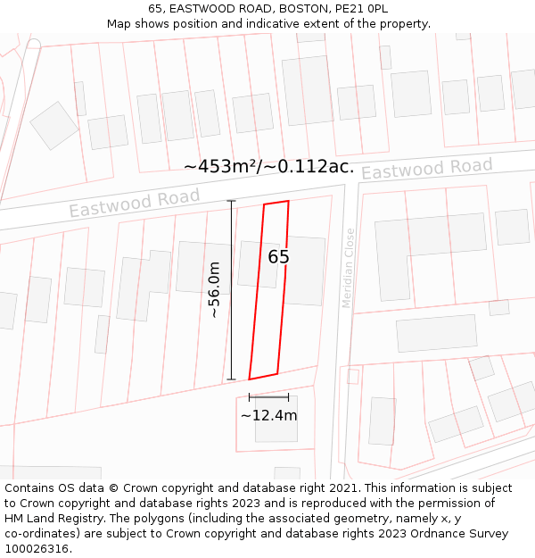 65, EASTWOOD ROAD, BOSTON, PE21 0PL: Plot and title map