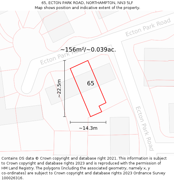 65, ECTON PARK ROAD, NORTHAMPTON, NN3 5LF: Plot and title map