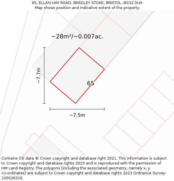 65, ELLAN HAY ROAD, BRADLEY STOKE, BRISTOL, BS32 0HA: Plot and title map