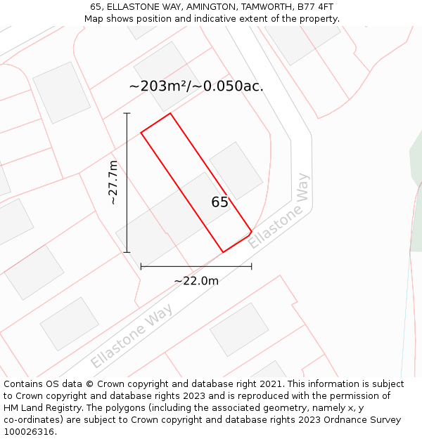 65, ELLASTONE WAY, AMINGTON, TAMWORTH, B77 4FT: Plot and title map
