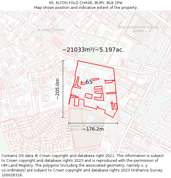 65, ELTON FOLD CHASE, BURY, BL8 1PW: Plot and title map