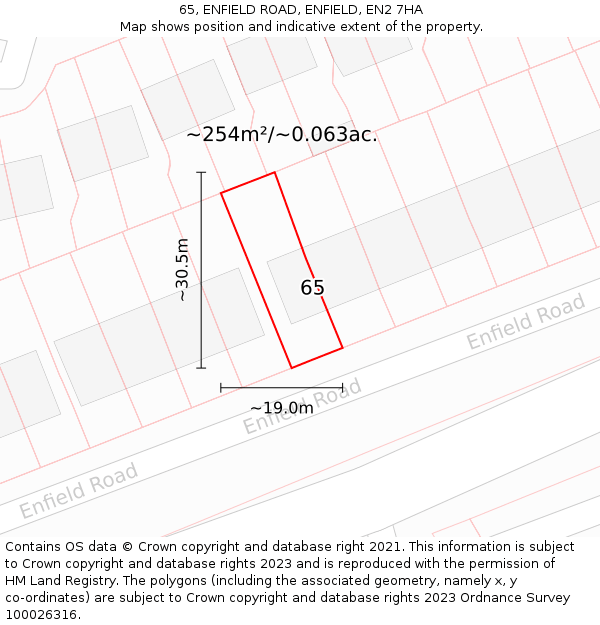 65, ENFIELD ROAD, ENFIELD, EN2 7HA: Plot and title map