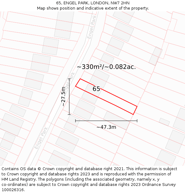65, ENGEL PARK, LONDON, NW7 2HN: Plot and title map