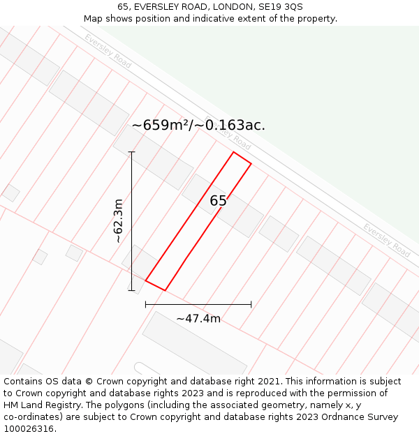65, EVERSLEY ROAD, LONDON, SE19 3QS: Plot and title map