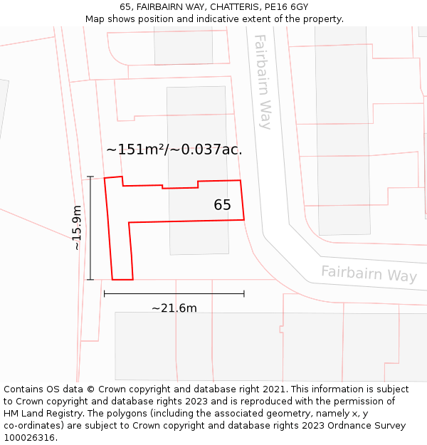 65, FAIRBAIRN WAY, CHATTERIS, PE16 6GY: Plot and title map