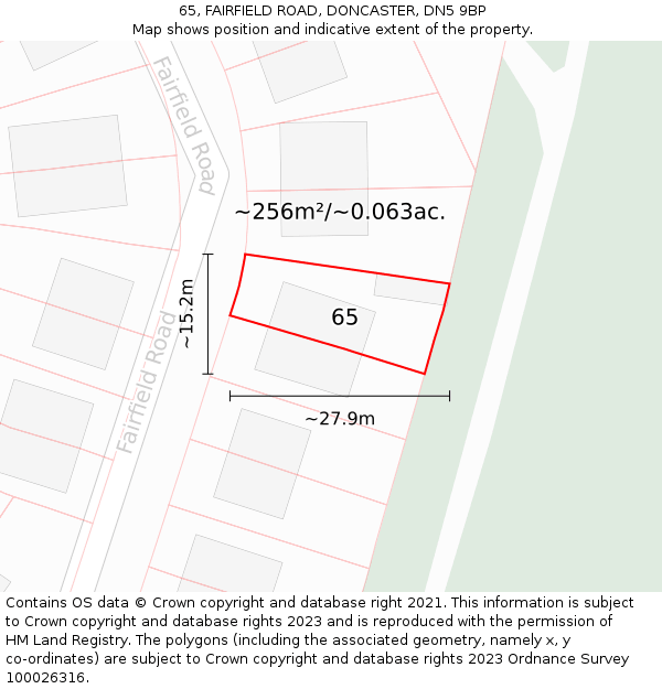 65, FAIRFIELD ROAD, DONCASTER, DN5 9BP: Plot and title map