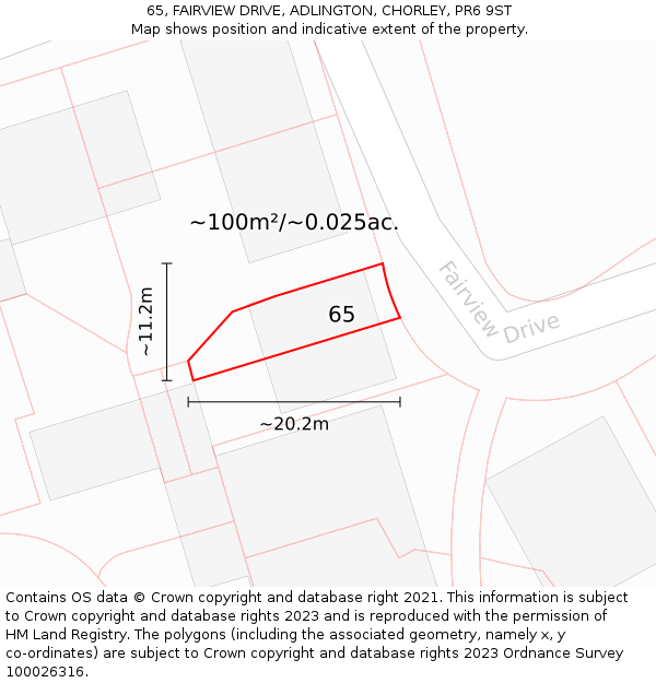 65, FAIRVIEW DRIVE, ADLINGTON, CHORLEY, PR6 9ST: Plot and title map