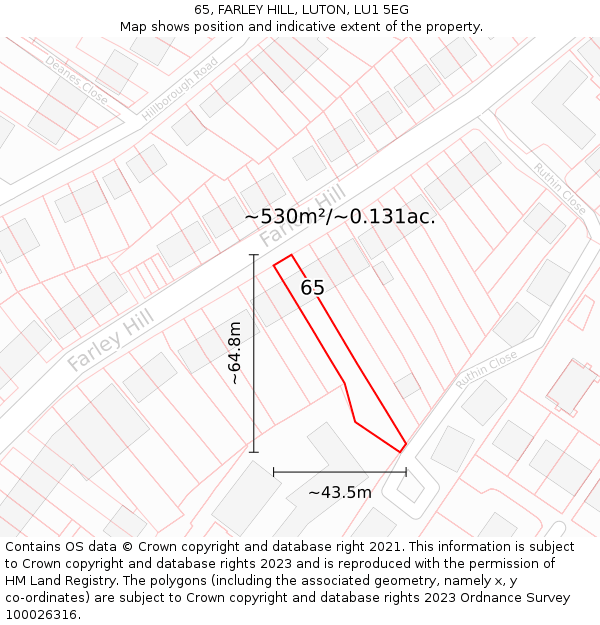65, FARLEY HILL, LUTON, LU1 5EG: Plot and title map
