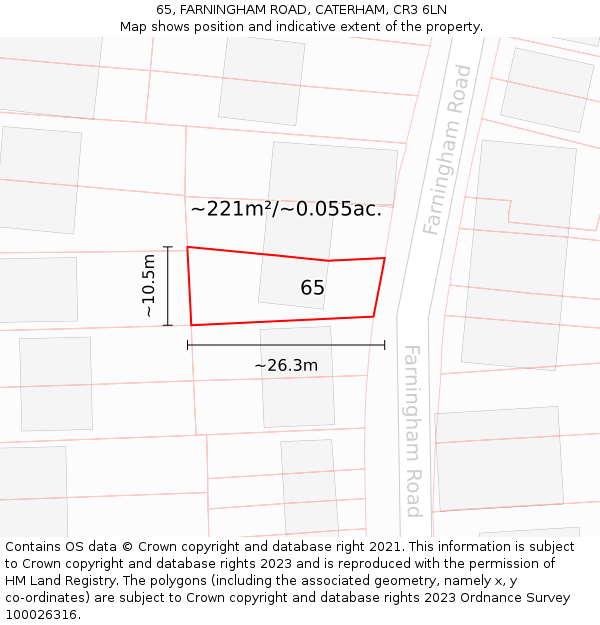 65, FARNINGHAM ROAD, CATERHAM, CR3 6LN: Plot and title map