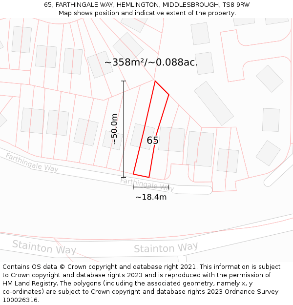 65, FARTHINGALE WAY, HEMLINGTON, MIDDLESBROUGH, TS8 9RW: Plot and title map
