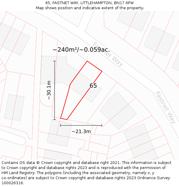 65, FASTNET WAY, LITTLEHAMPTON, BN17 6PW: Plot and title map