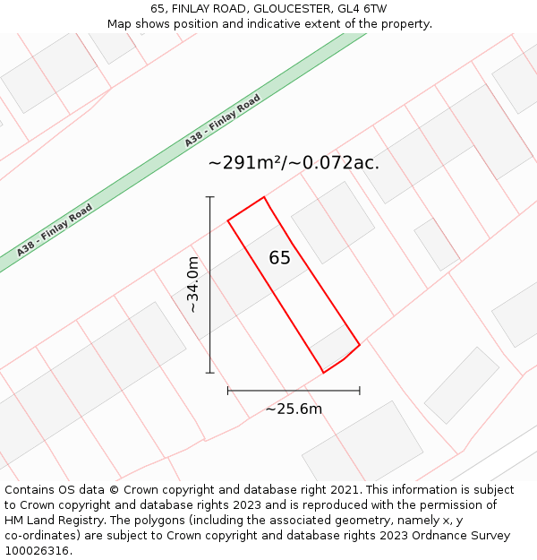 65, FINLAY ROAD, GLOUCESTER, GL4 6TW: Plot and title map