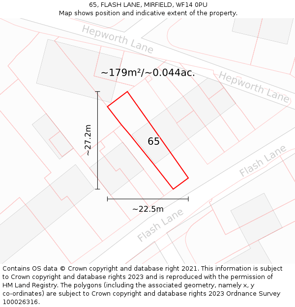 65, FLASH LANE, MIRFIELD, WF14 0PU: Plot and title map