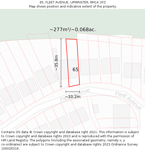 65, FLEET AVENUE, UPMINSTER, RM14 1PZ: Plot and title map