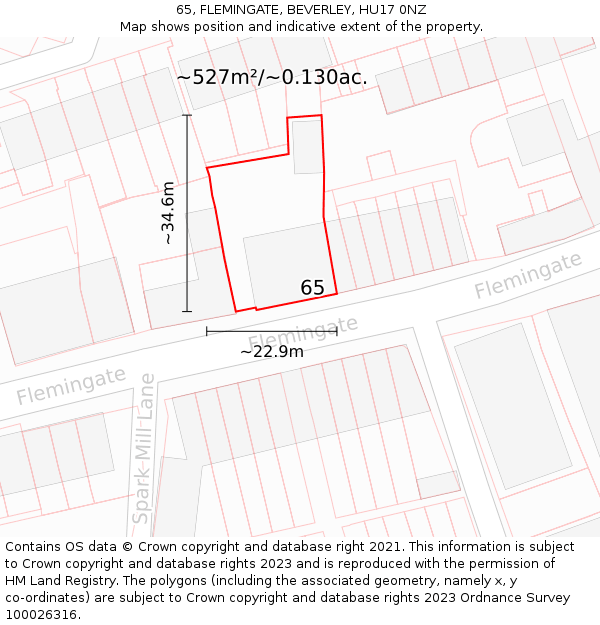 65, FLEMINGATE, BEVERLEY, HU17 0NZ: Plot and title map